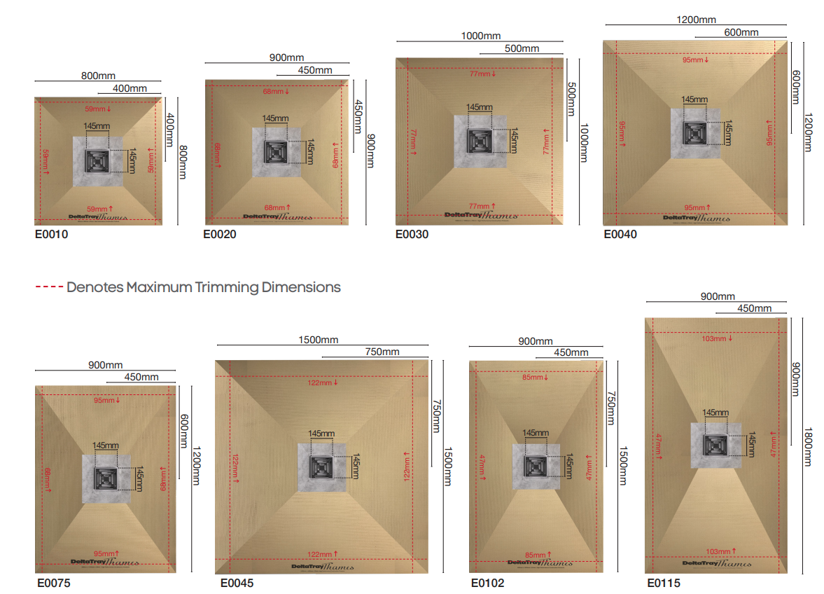 Delta Tray Thames Centre Drain for Square Grate  (22-27mm)