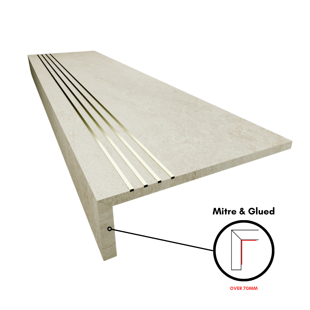 Bespoke Tile Step Fabrication - Mitre & Glued Profile (over 70mm lip height)