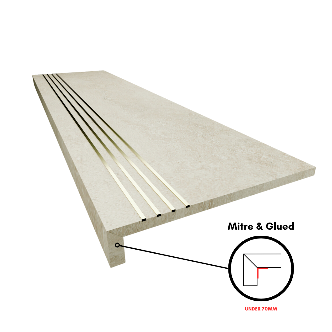 Bespoke Tile Step Fabrication - Mitre & Glued Profile (max 70mm lip height)