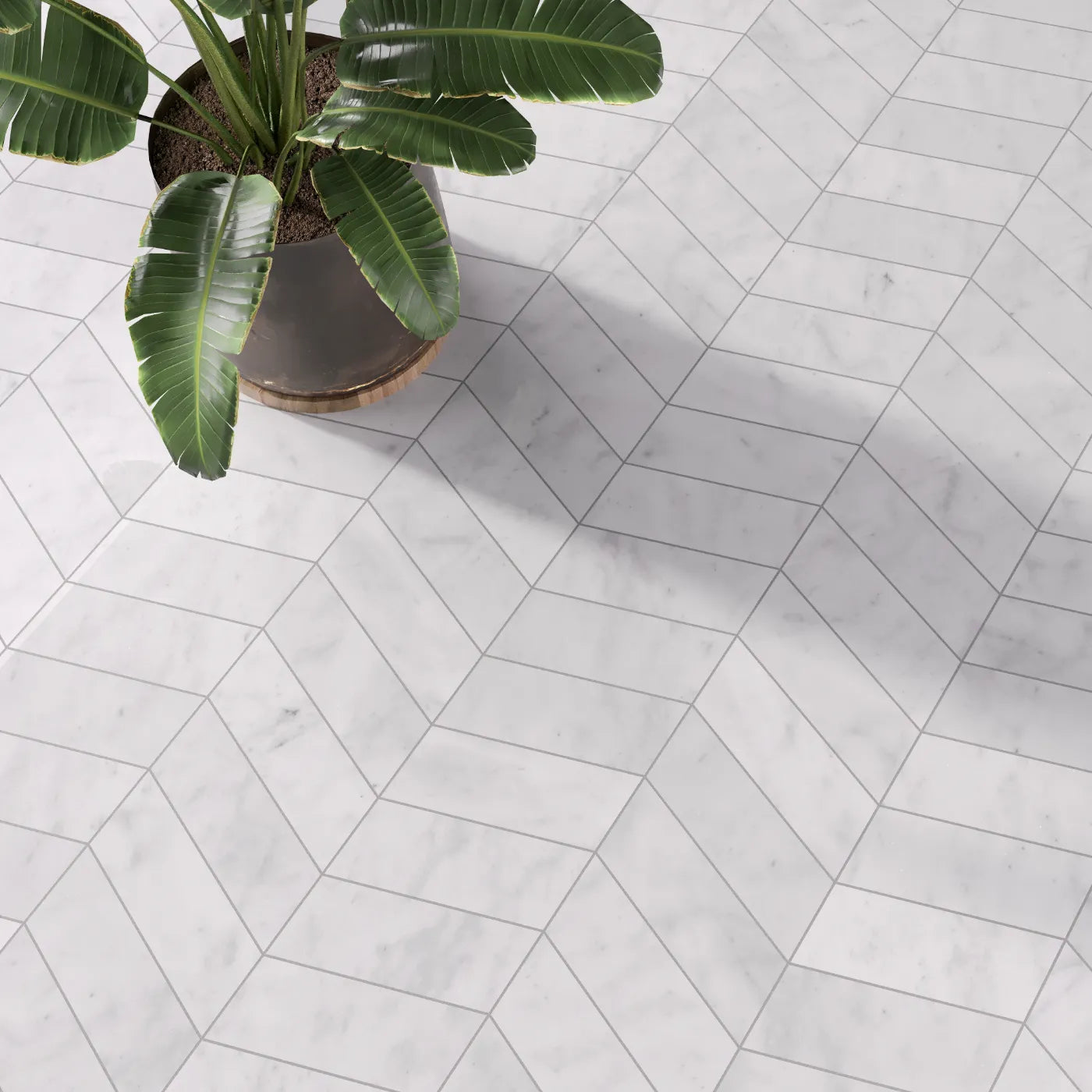 Carrara White Polished Marble Chevron