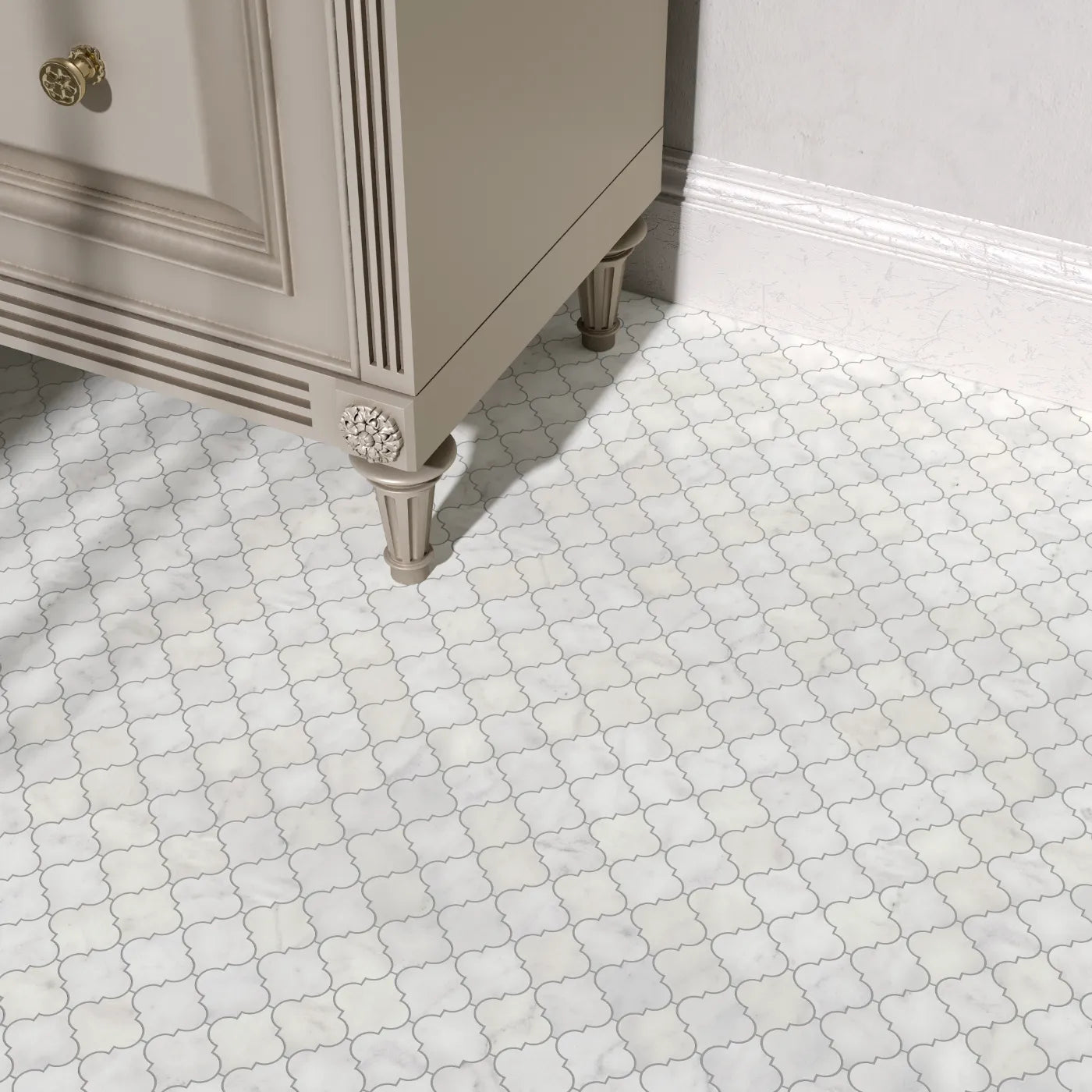 Carrara White Honed Marble Mosaic Arabesque