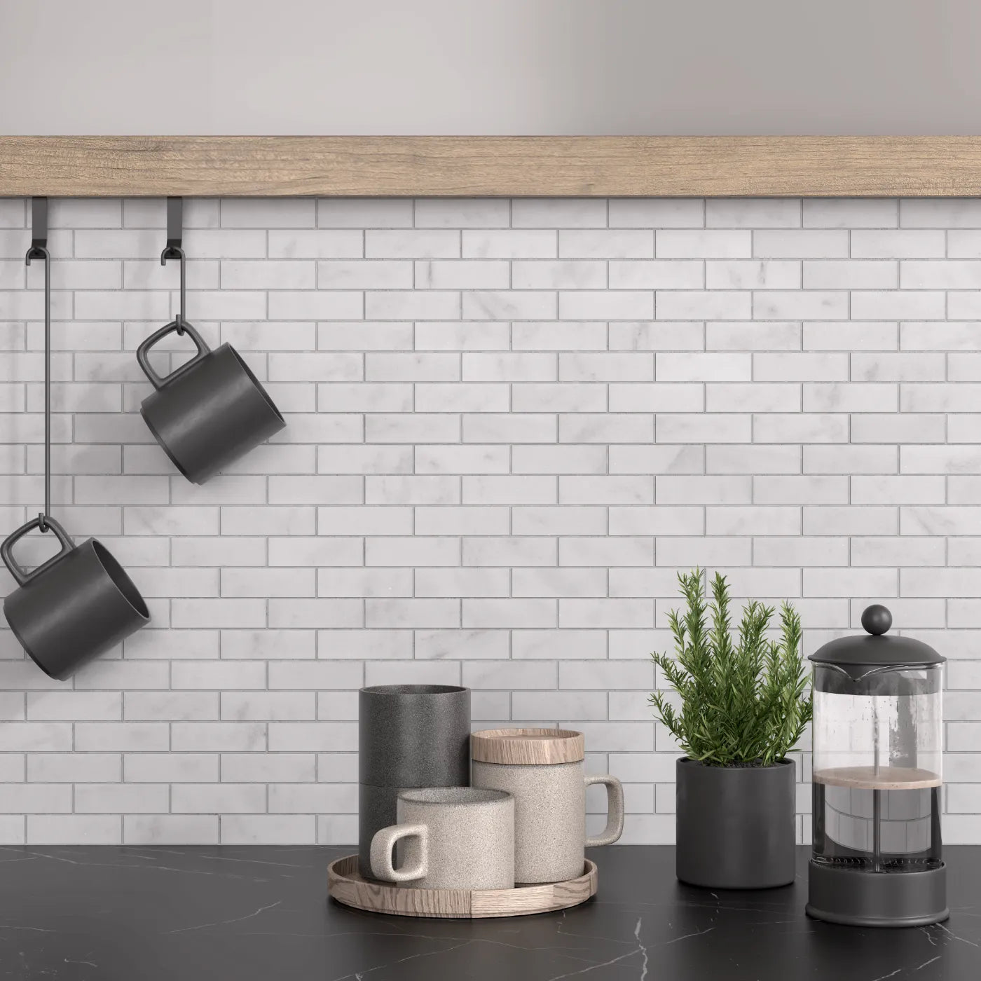 Carrara White Honed Marble Mosaic Brick