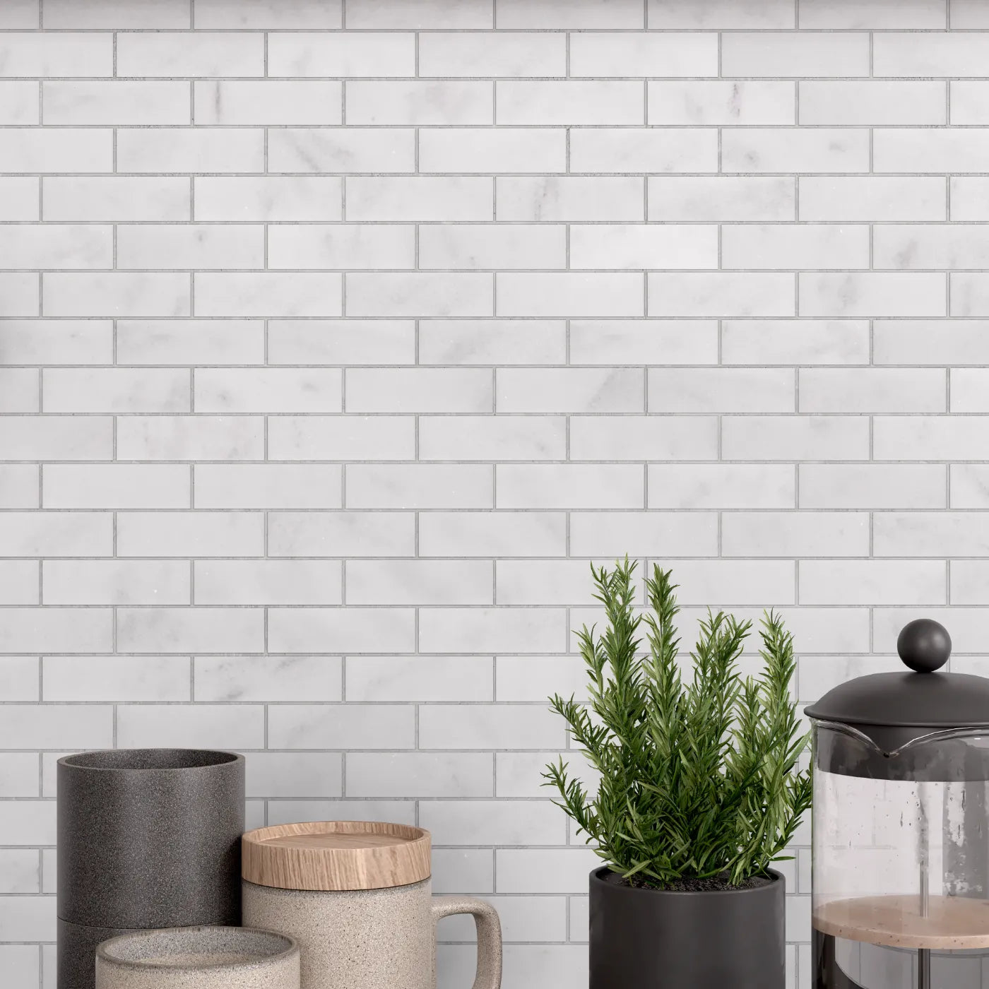 Carrara White Honed Marble Mosaic Brick