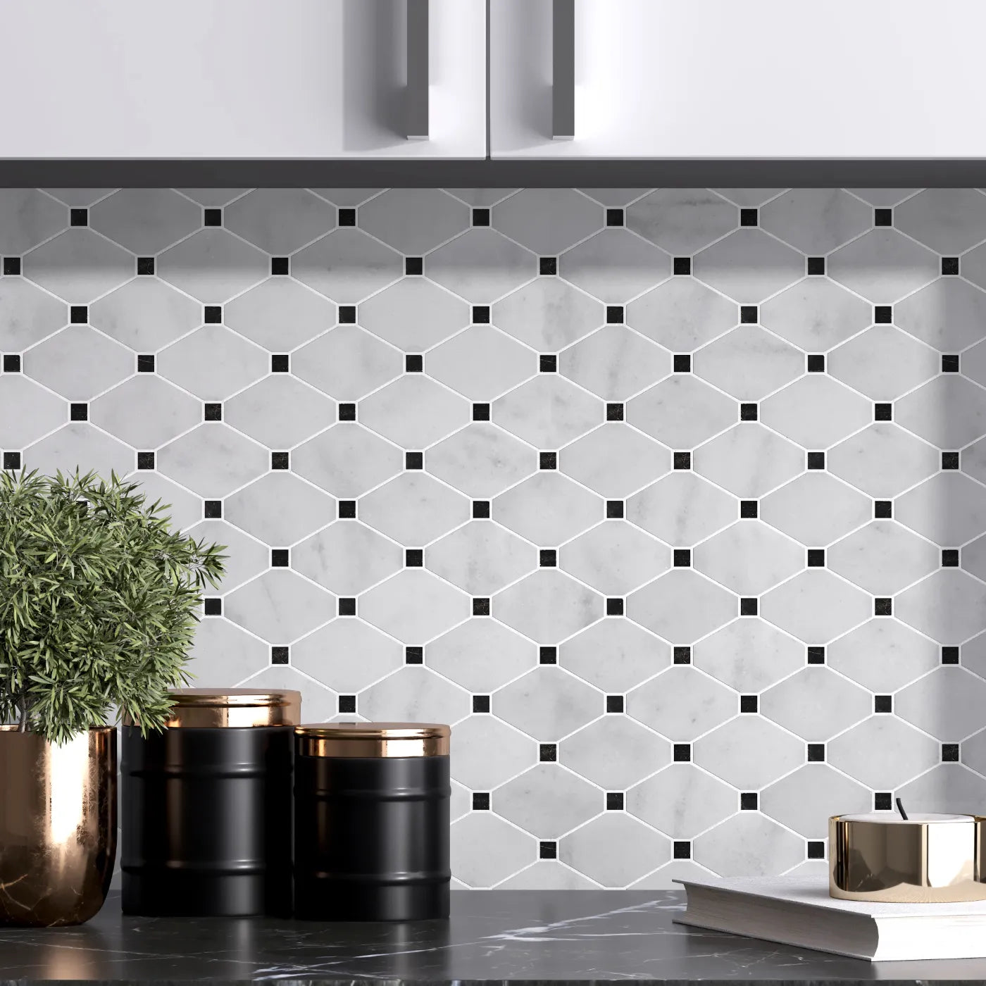 Carrara White Honed Marble Mosaic Diamond