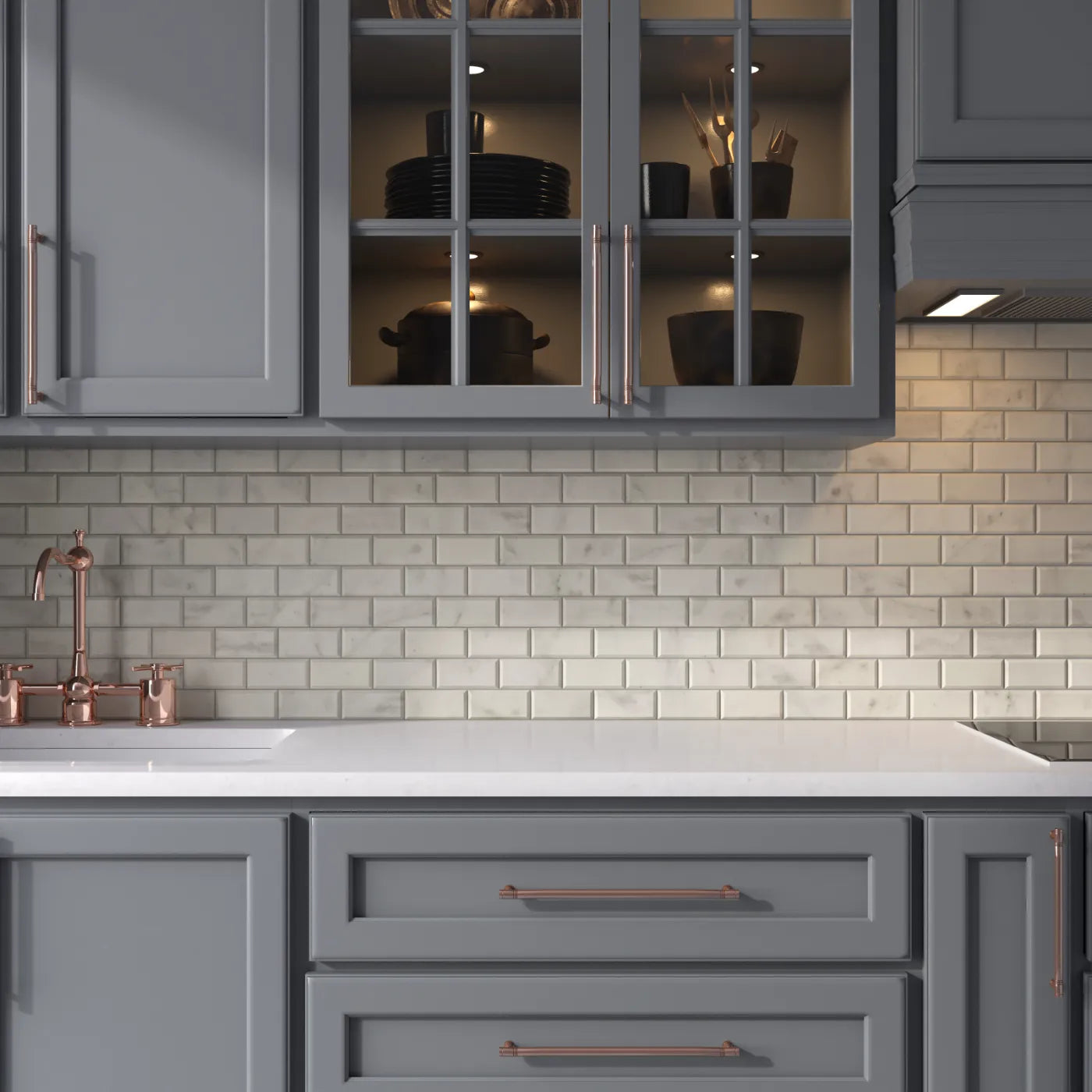 Carrara White Honed Marble Bevelled Metro Mosaic