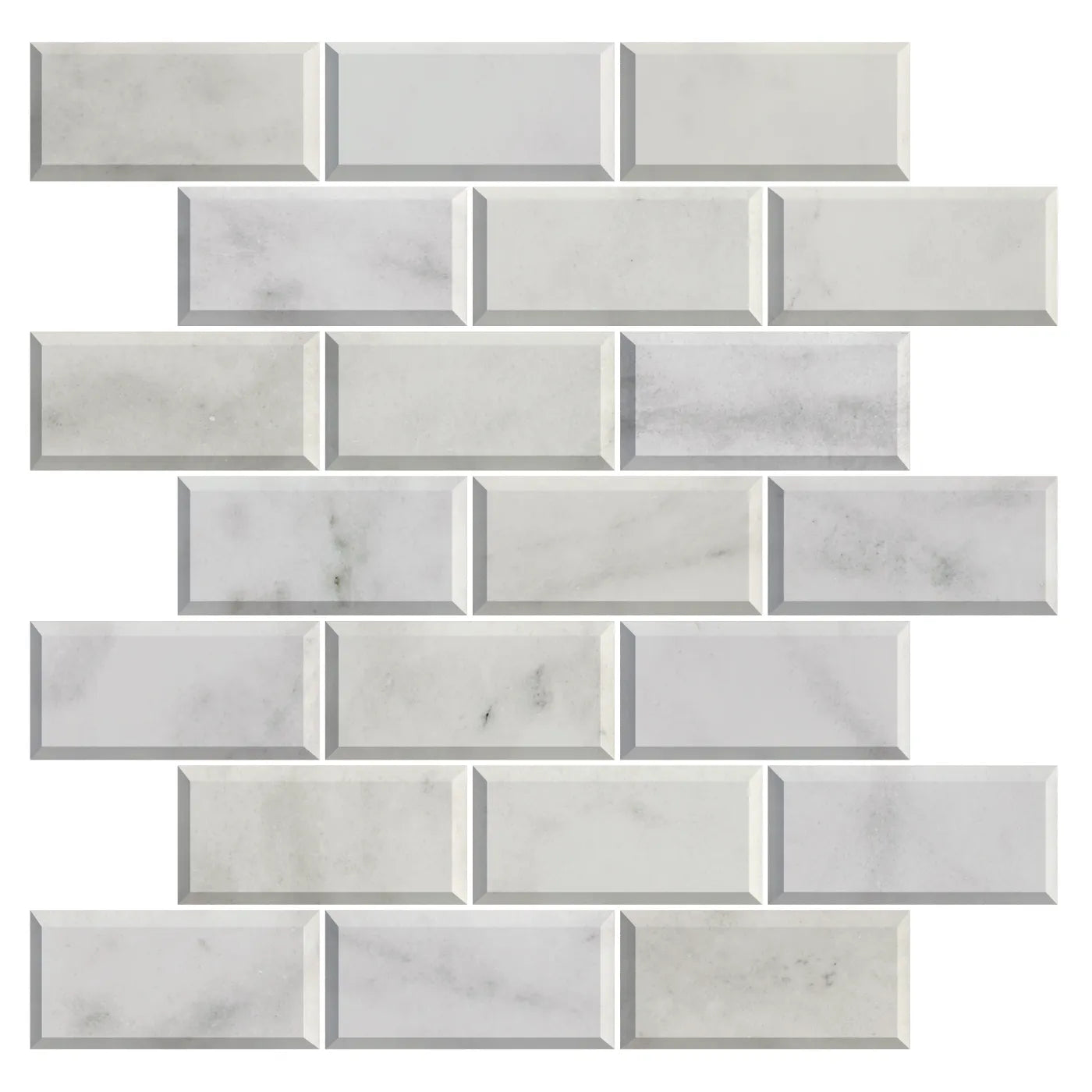 Carrara White Honed Marble Bevelled Metro Mosaic