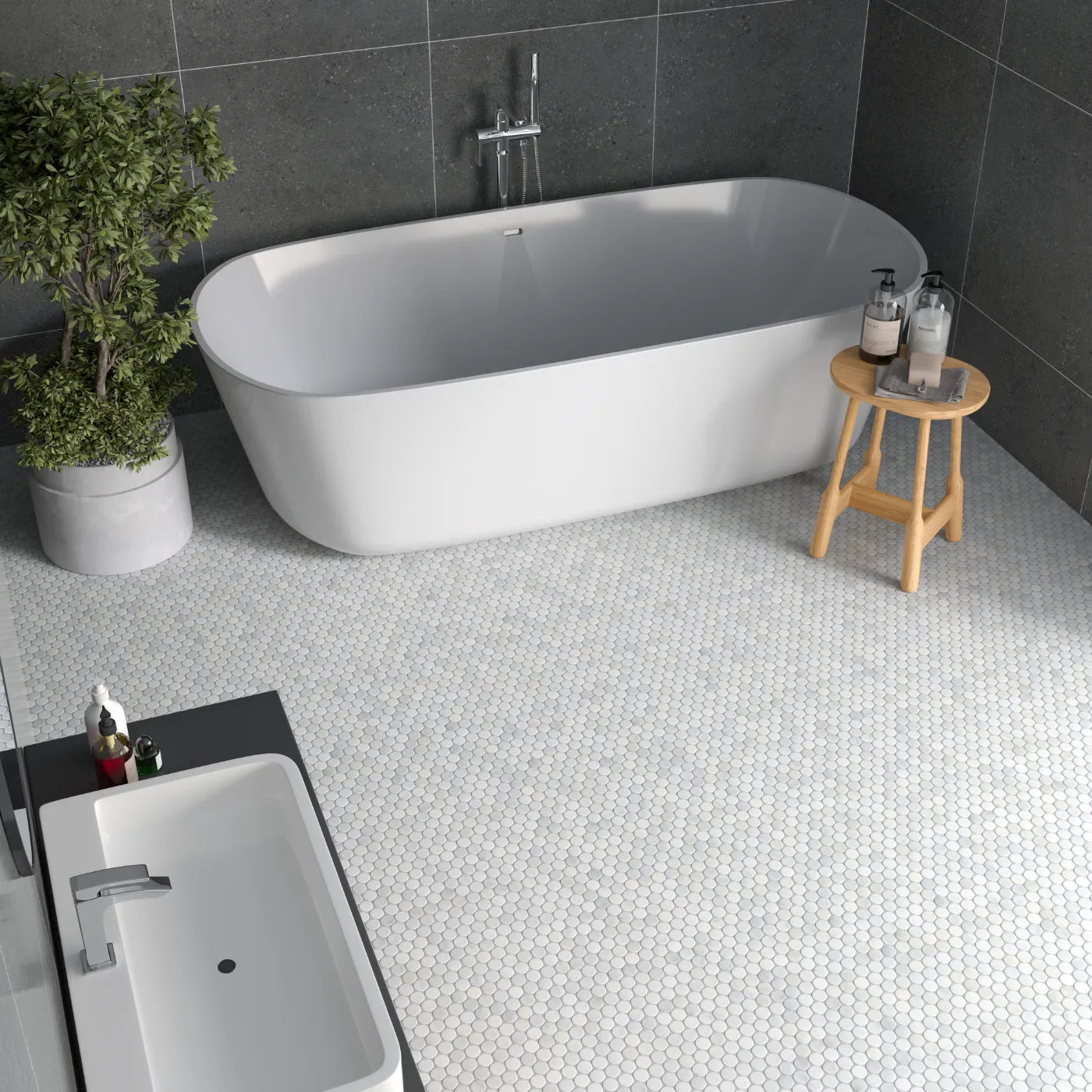 Carrara White Honed Marble Penny Mosaic