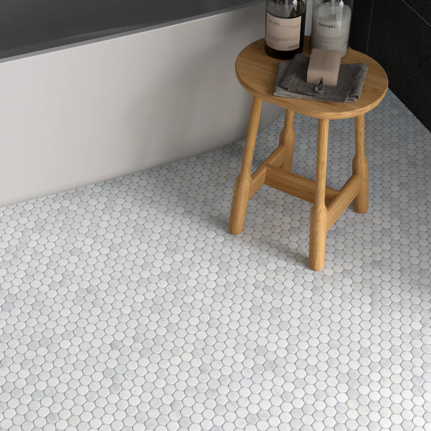 Carrara White Honed Marble Penny Mosaic