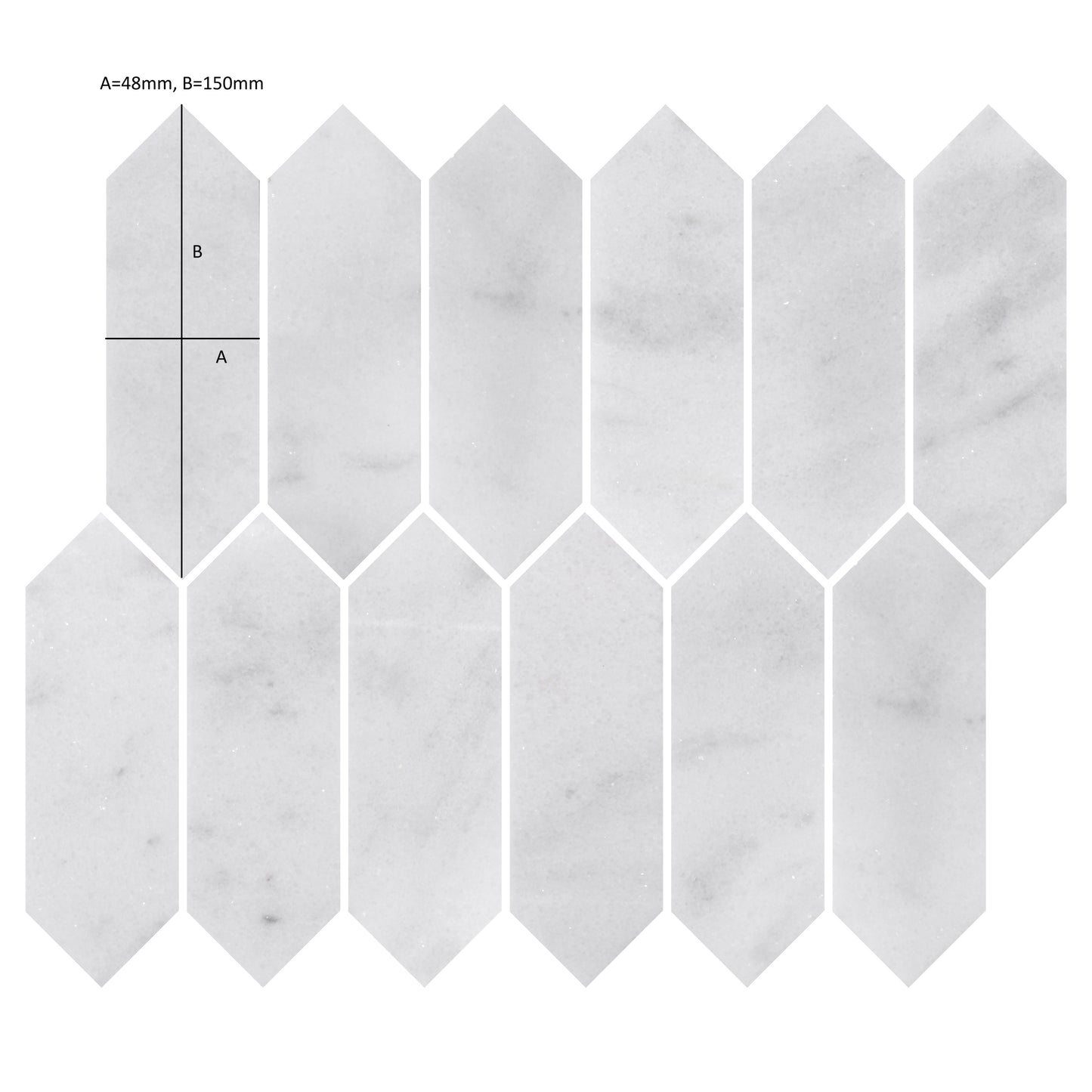 Carrara White Honed Marble Mosaic Picket
