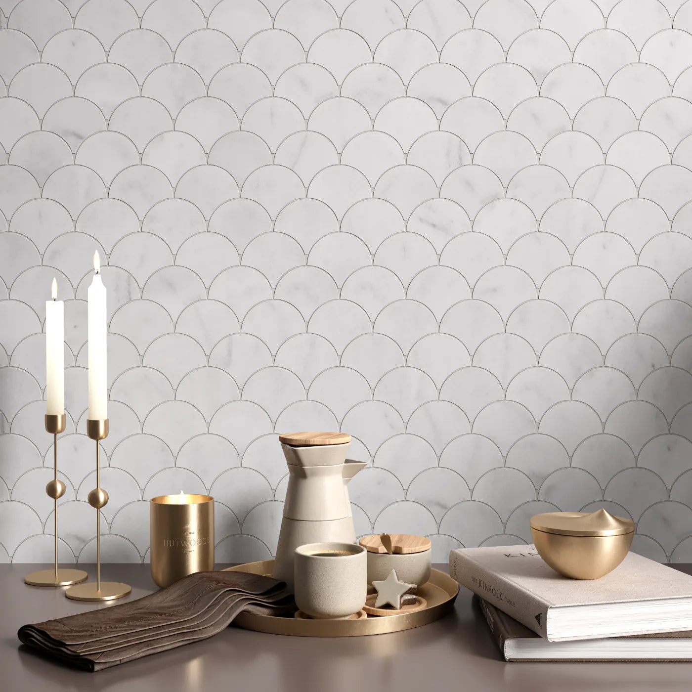 Carrara White Honed Marble Mosaic Scallop Shell