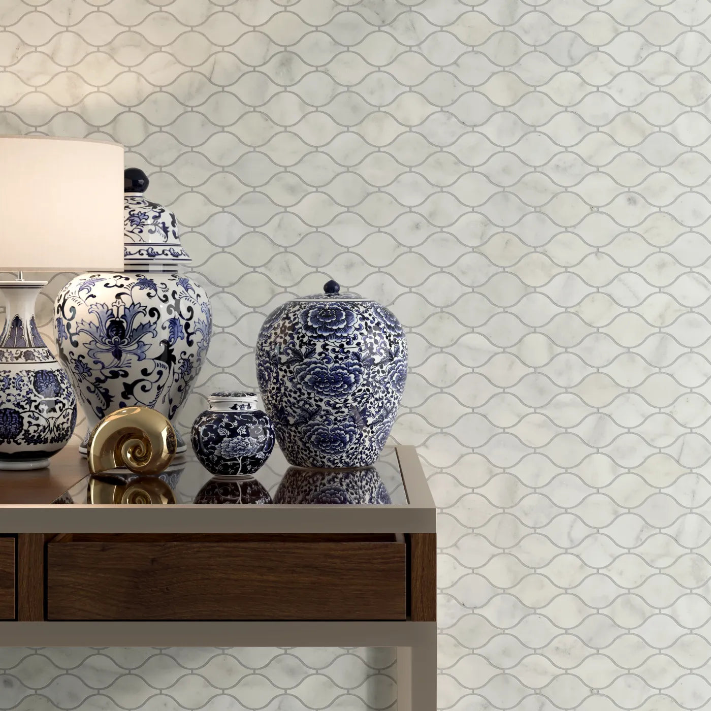 Carrara White Honed Marble Mosaic Tear Drop