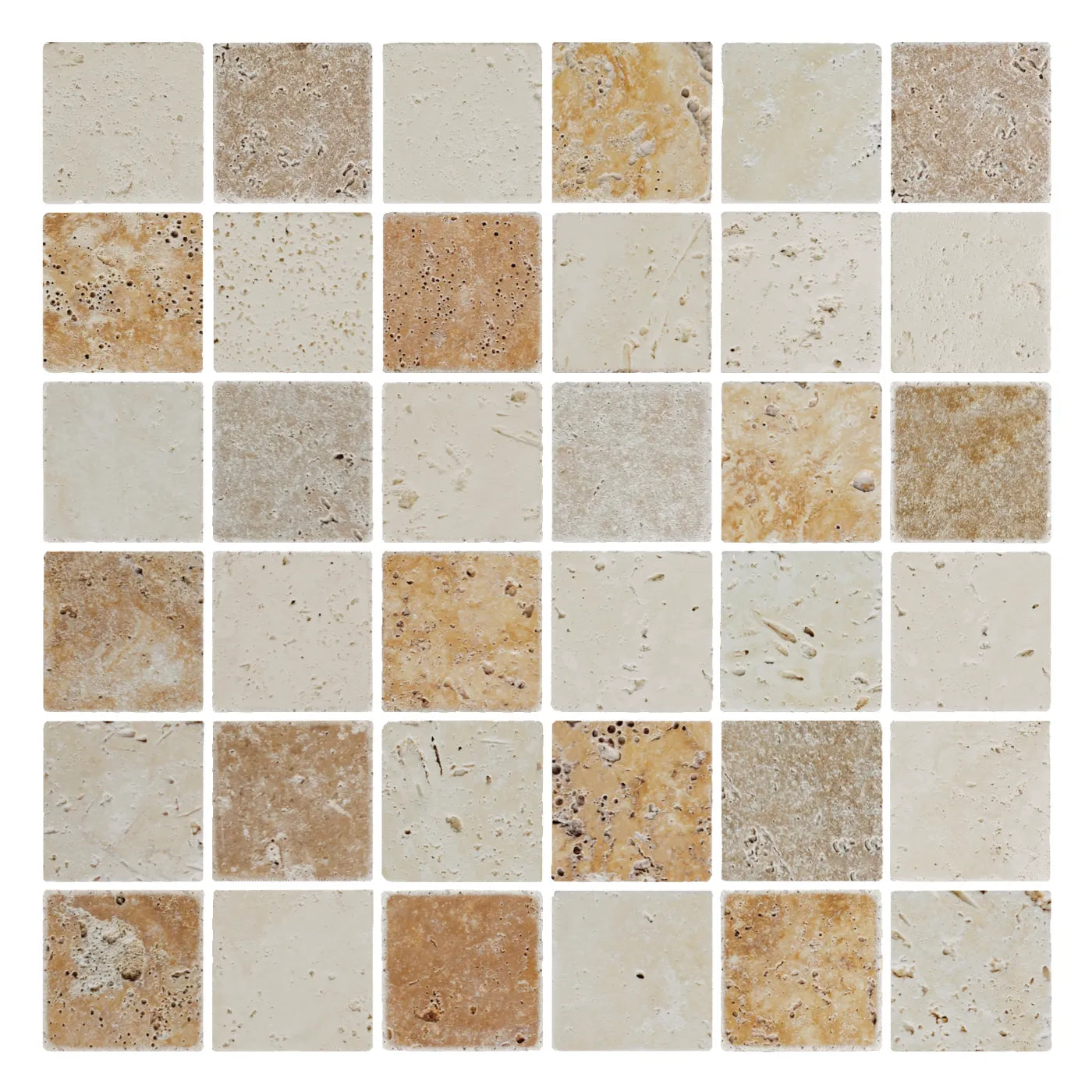 Classico-Giallo-Noce Tumbled Travertine Mosaic
