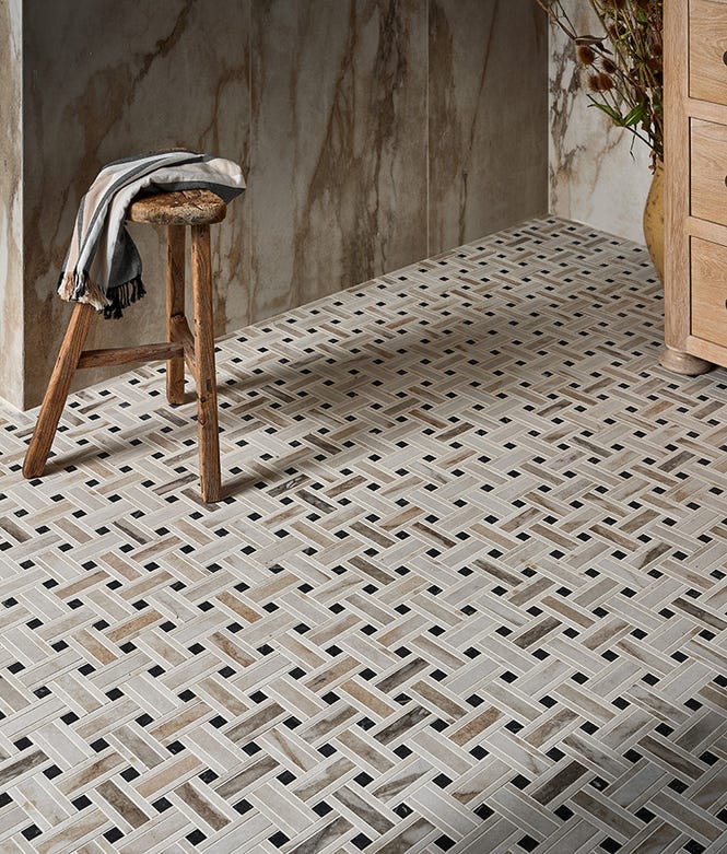 East Village Porcelain Basketweave Mosaic Oro