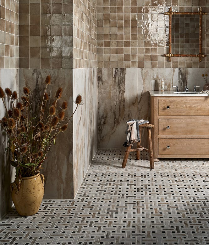 East Village Porcelain Basketweave Mosaic Oro