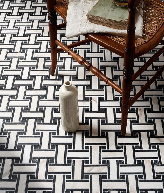 East Village Porcelain Basketweave Mosaic Bianco