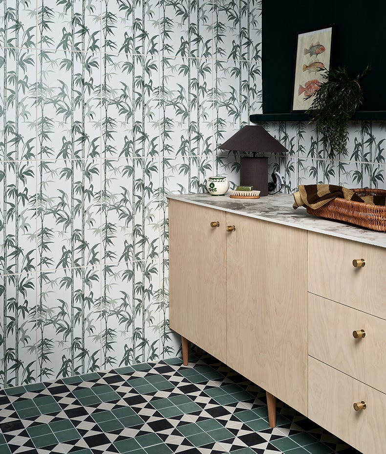 Silk Screen Ceramic Lantau Bamboo Smoke Green