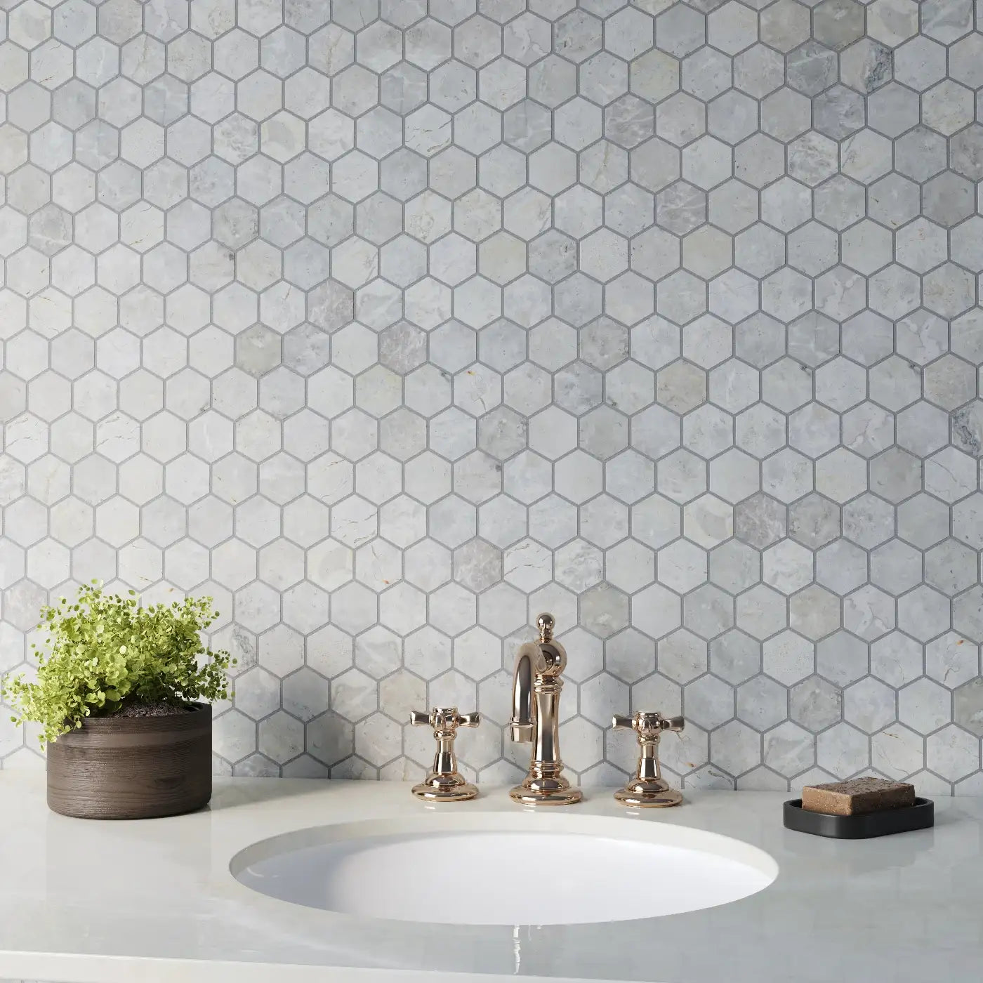 Silver Light Honed Marble Mosaic Hexagon