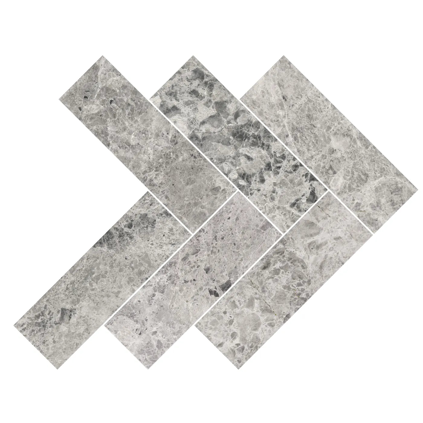 Silver Moon Honed Marble Herringbone