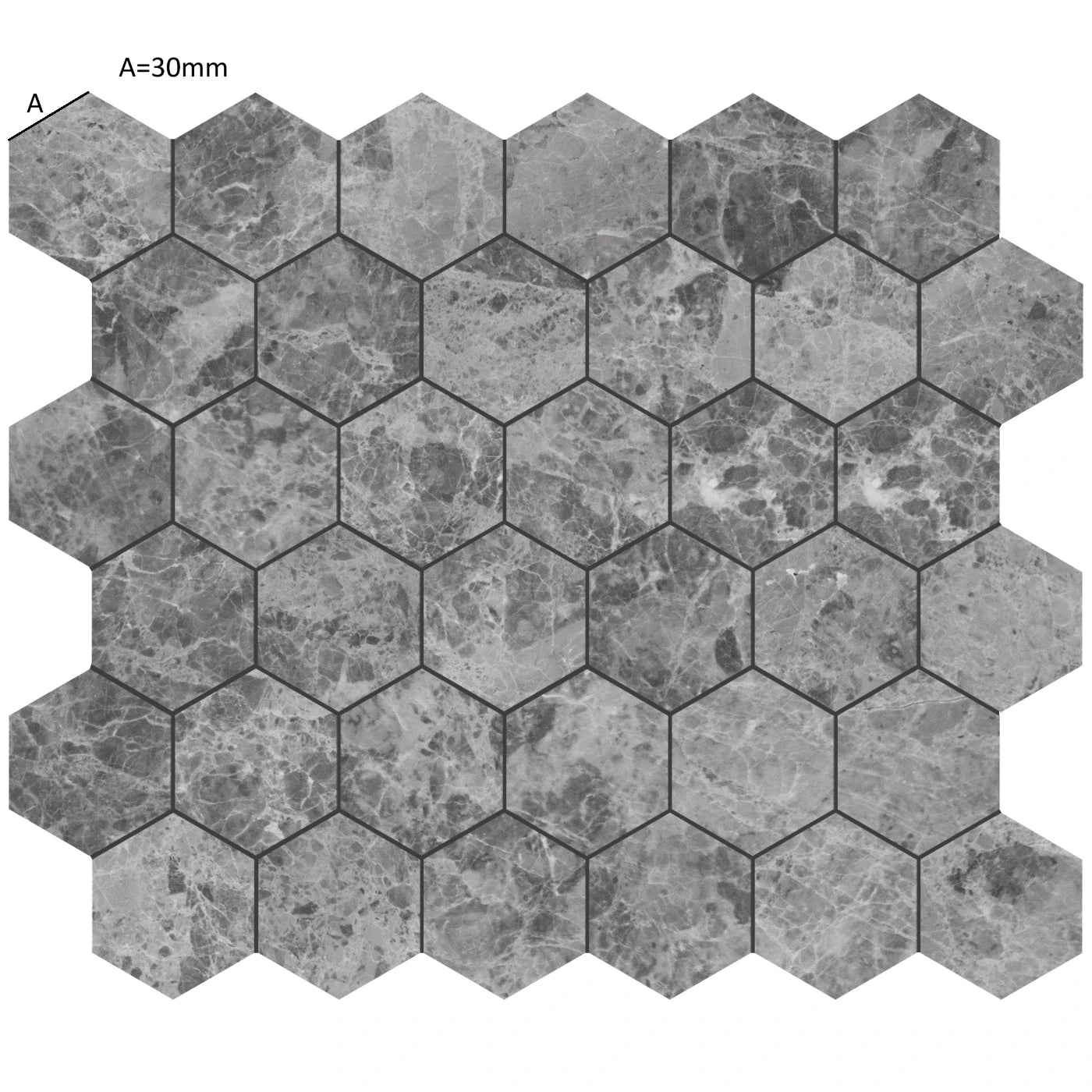 Silver Moon Honed Marble Mosaic Hexagon