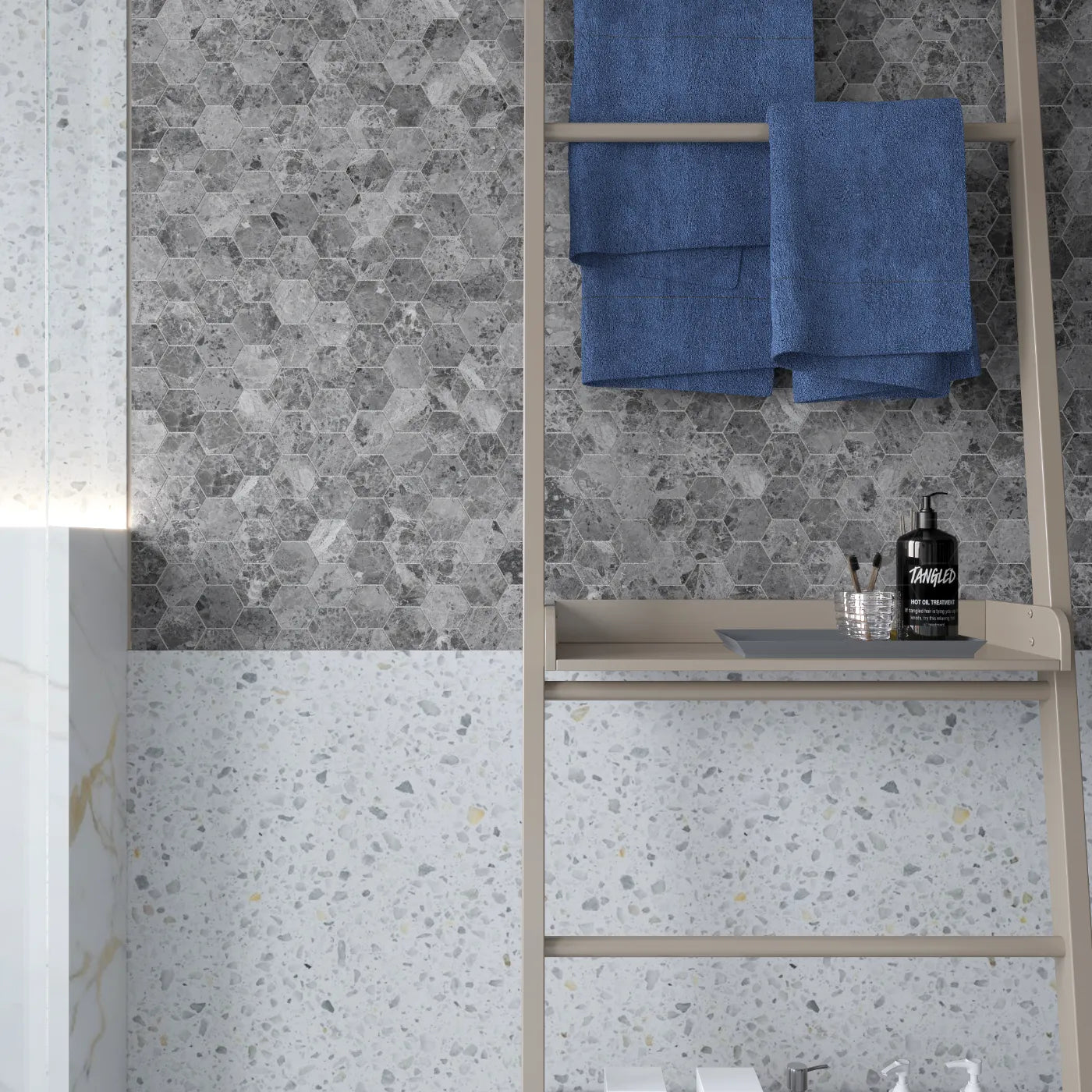 Silver Moon Honed Marble Mosaic Hexagon