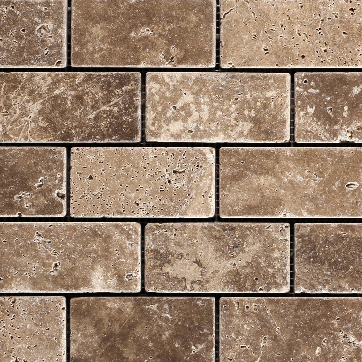Siva Noce Tumbled Travertine Brick Mosaic