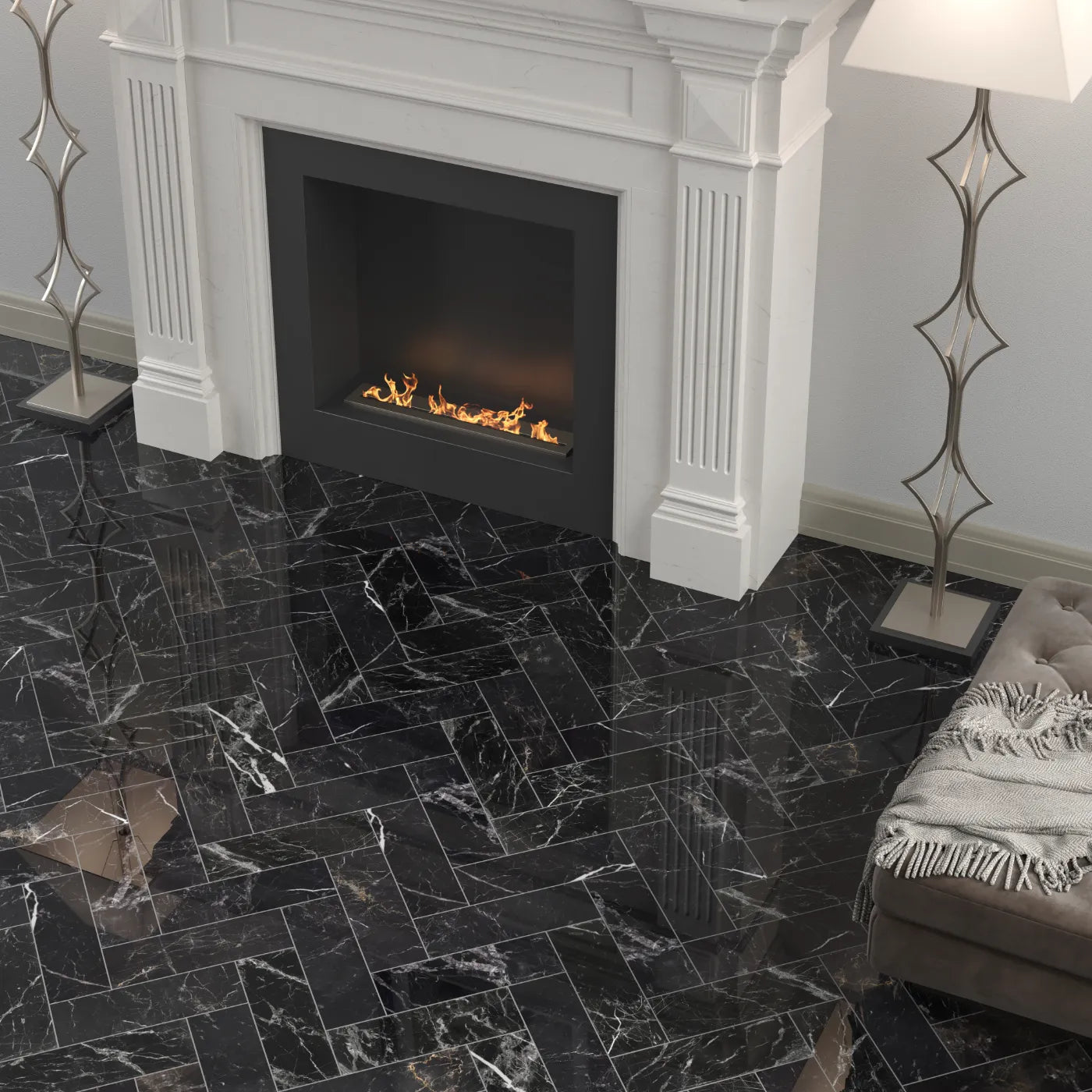 St Laurent Polished Marble Herringbone
