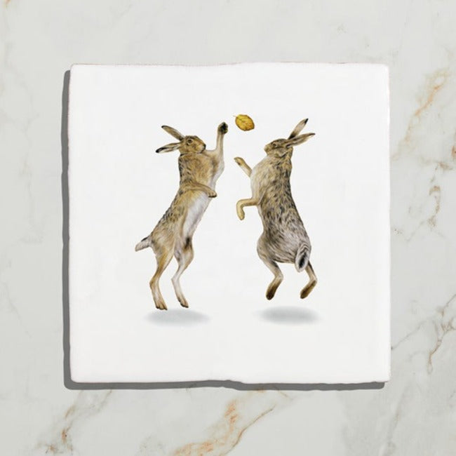 Wiltshire Hares by Joanna May (On Rural White Base) Gloss Finish