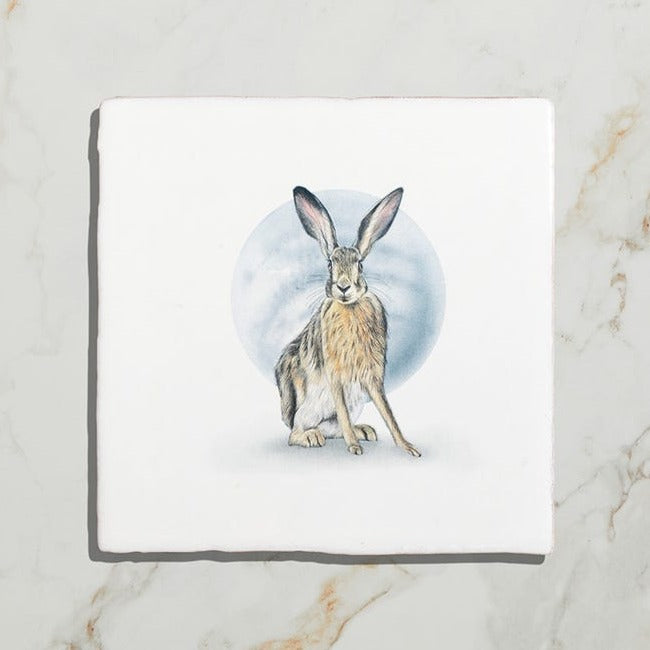 Wiltshire Hares by Joanna May (On Rural White Base) Gloss Finish