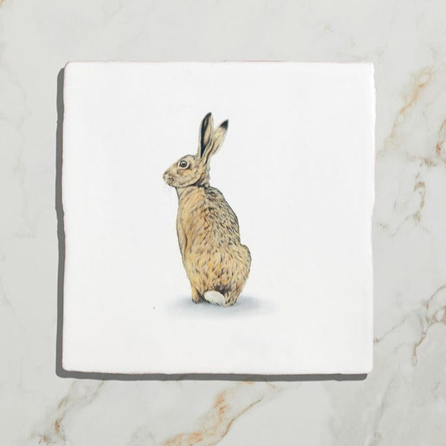 Wiltshire Hares by Joanna May (On Rural White Base) Gloss Finish