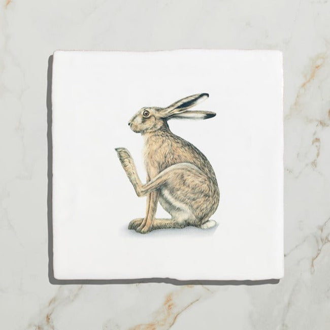 Wiltshire Hares by Joanna May (On Rural White Base) Gloss Finish