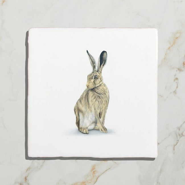 Wiltshire Hares by Joanna May (On Rural White Base) Gloss Finish