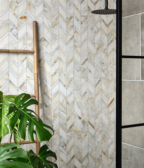 Palazzo Oro Chevron Marble mosaic Honed Finish