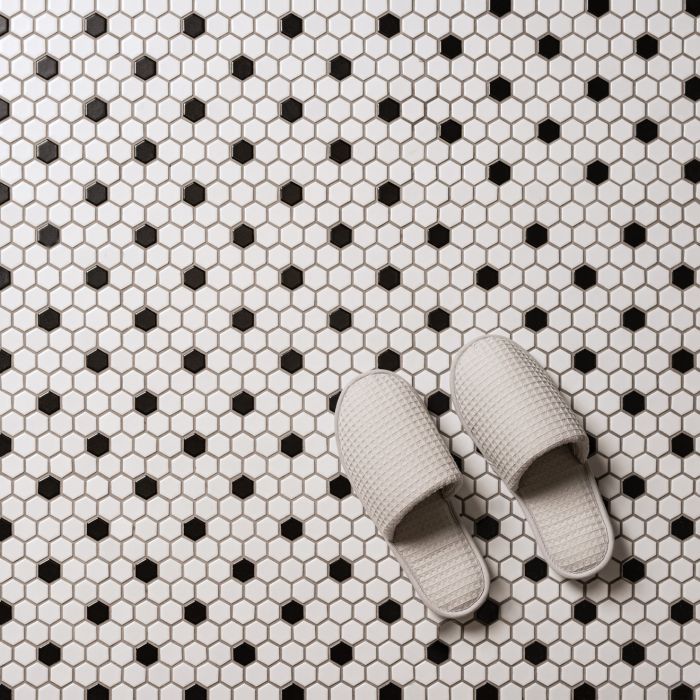 Black And White Honeycomb Floor Mosaic