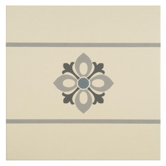 Bohemia Border Light Blue, Light Grey and Dark Grey on White