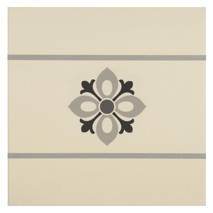 Bohemia Border Light Grey, Dark Grey and Black on White