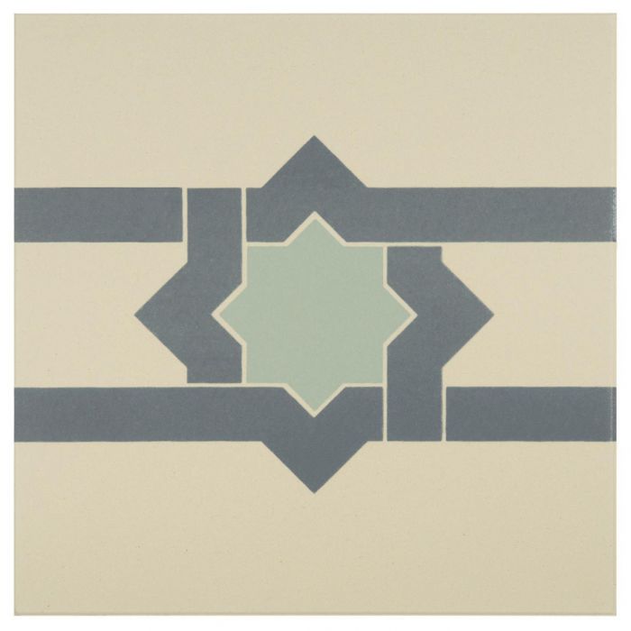 Iberian Border Denim and Light Jade on White