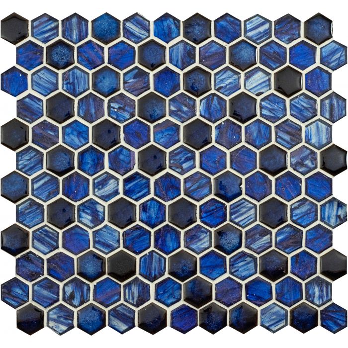 Lazuli Glass and Ceramic Hexagon Mosaic