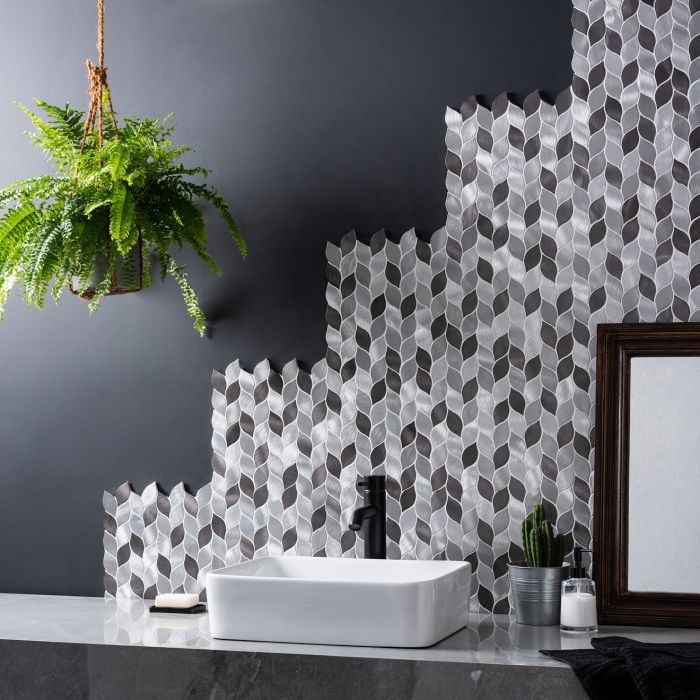 Leaf Aluminium Mosaic Grey Silver Mix