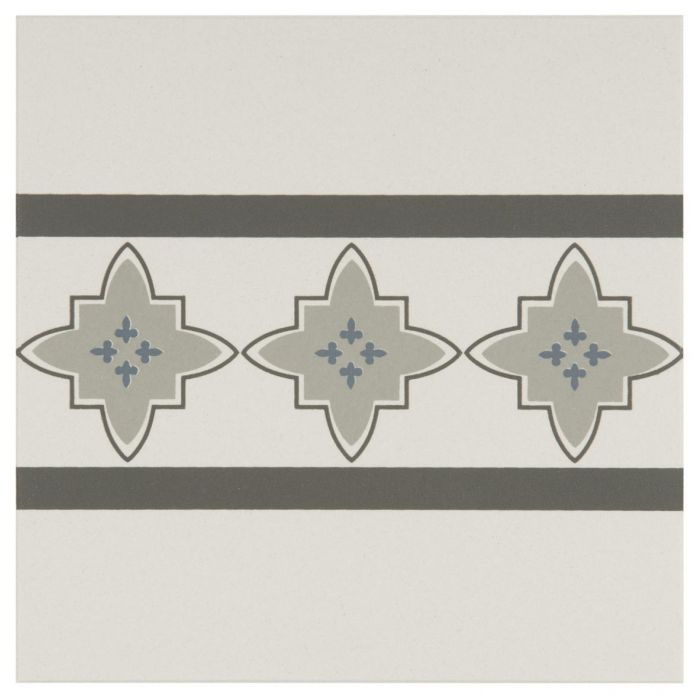 Marrakech Border Light Blue, Light Grey and Dark Grey on Dover White