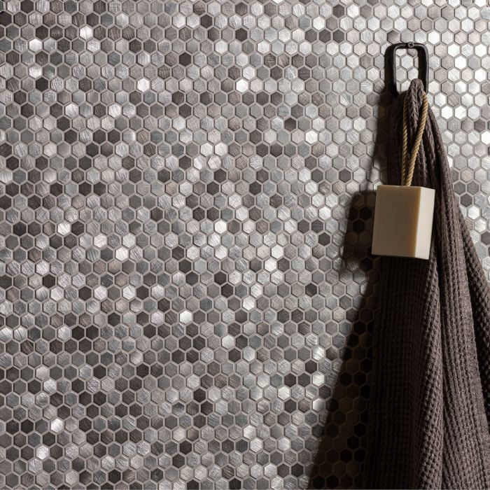 Anthe Grey Mix Micro Aluminium Hexagon Mosaic