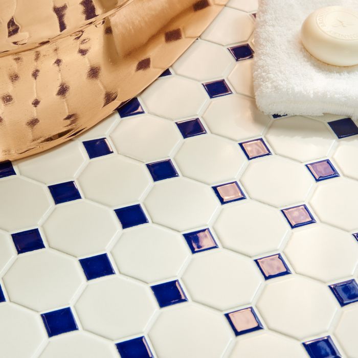 Blue Octagon & Dot Floor Mosaic