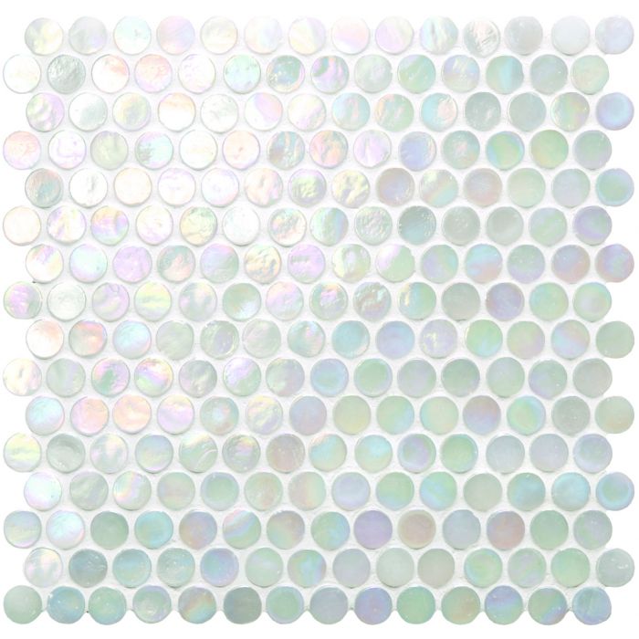 White Lady Iridescent Round Glass Mosaic
