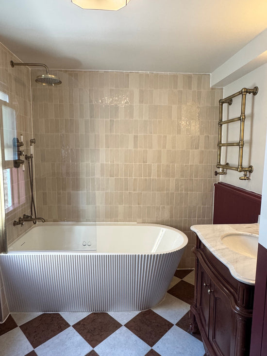 Classique Marble Biancone, Classique Marble Rosso Verona and Harlem Brick Light Grey - Bathroom Renovation by @SWLondon_Reno