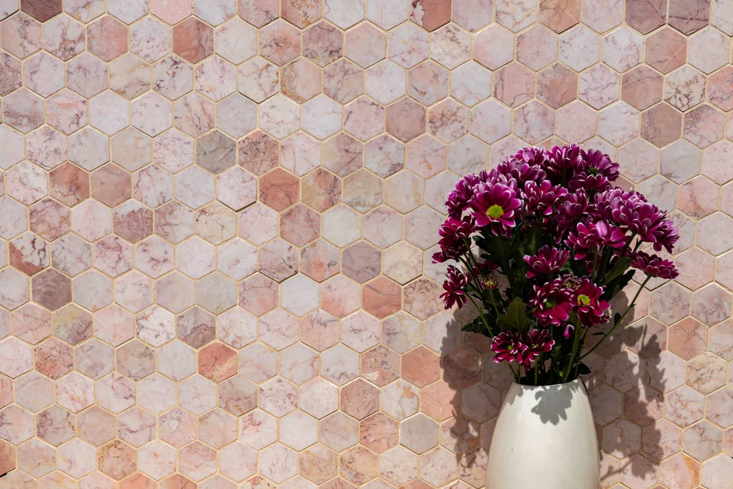 Alpine Pink Honed Marble Large Hexagon Mosaic