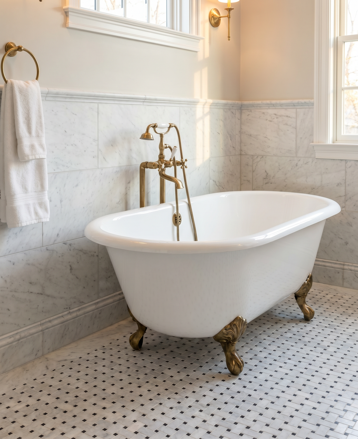 Alpi Carrara Marble Honed Basketweave Nero Dot Mosaics