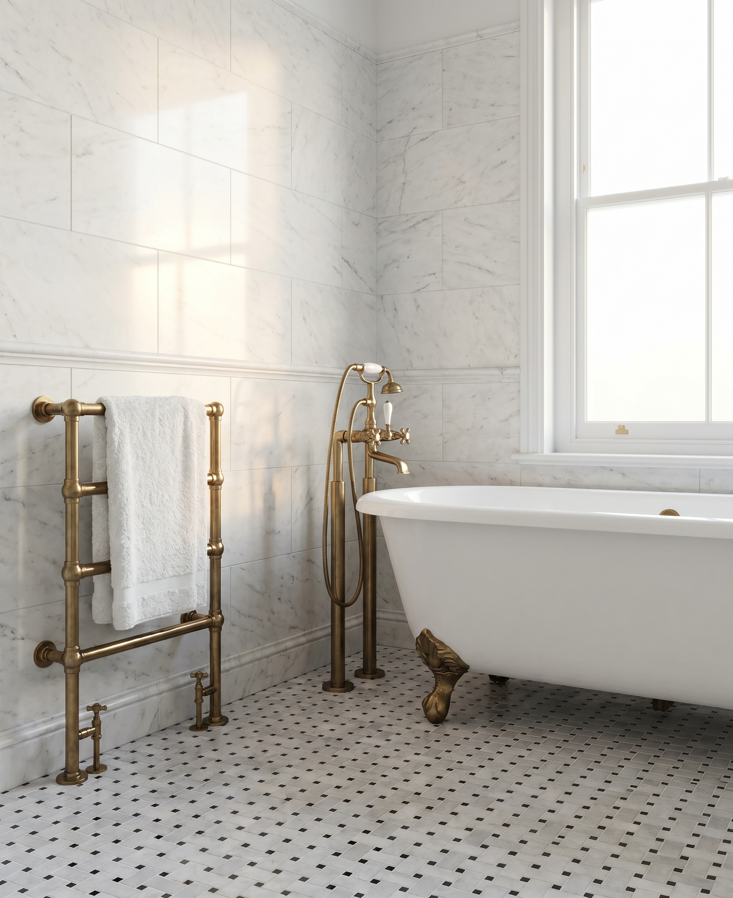 Alpi Carrara Marble Honed Basketweave Nero Dot Mosaics