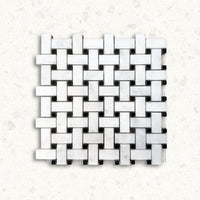 Alpi Carrara Marble Honed Basketweave Nero Dot Mosaics