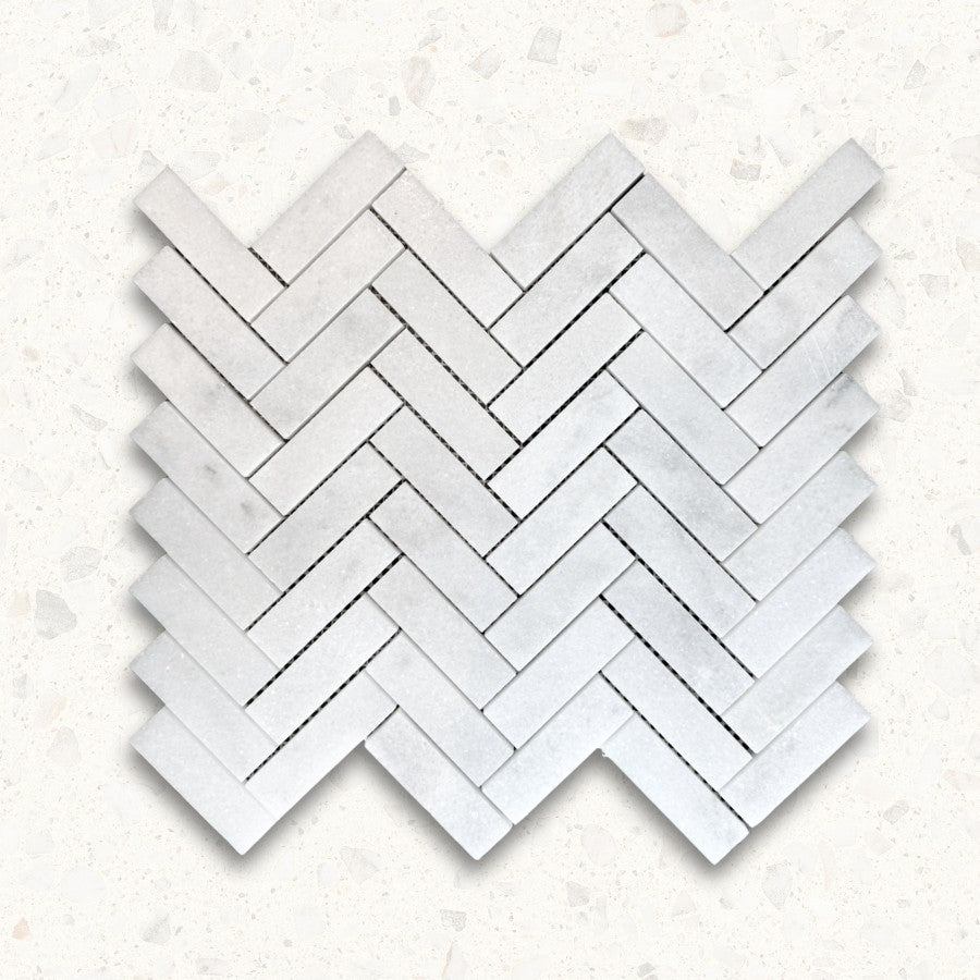 Alpi Carrara Marble Honed Herringbone Mosaic