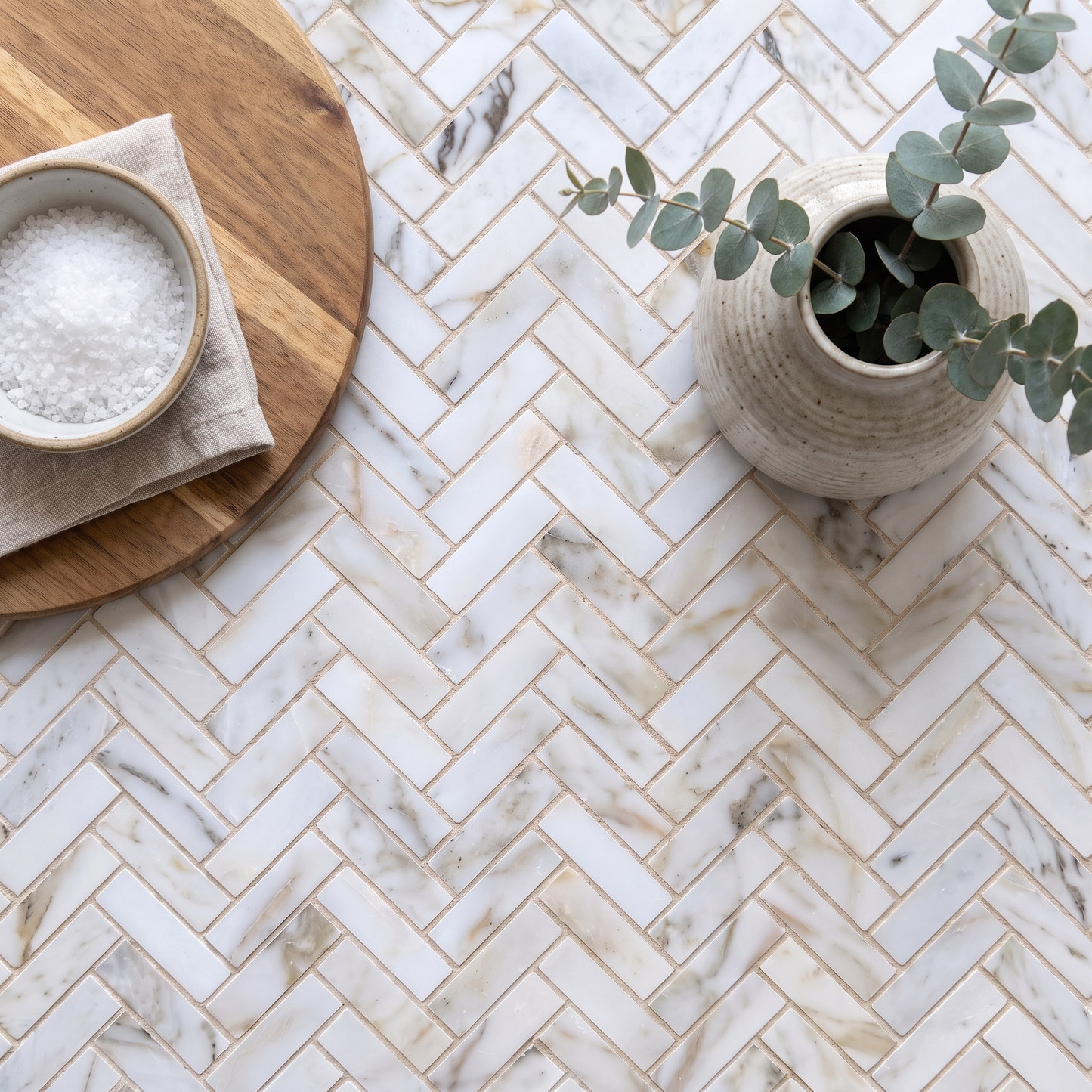 Calacatta Oro Marble Honed Herringbone Mosaic