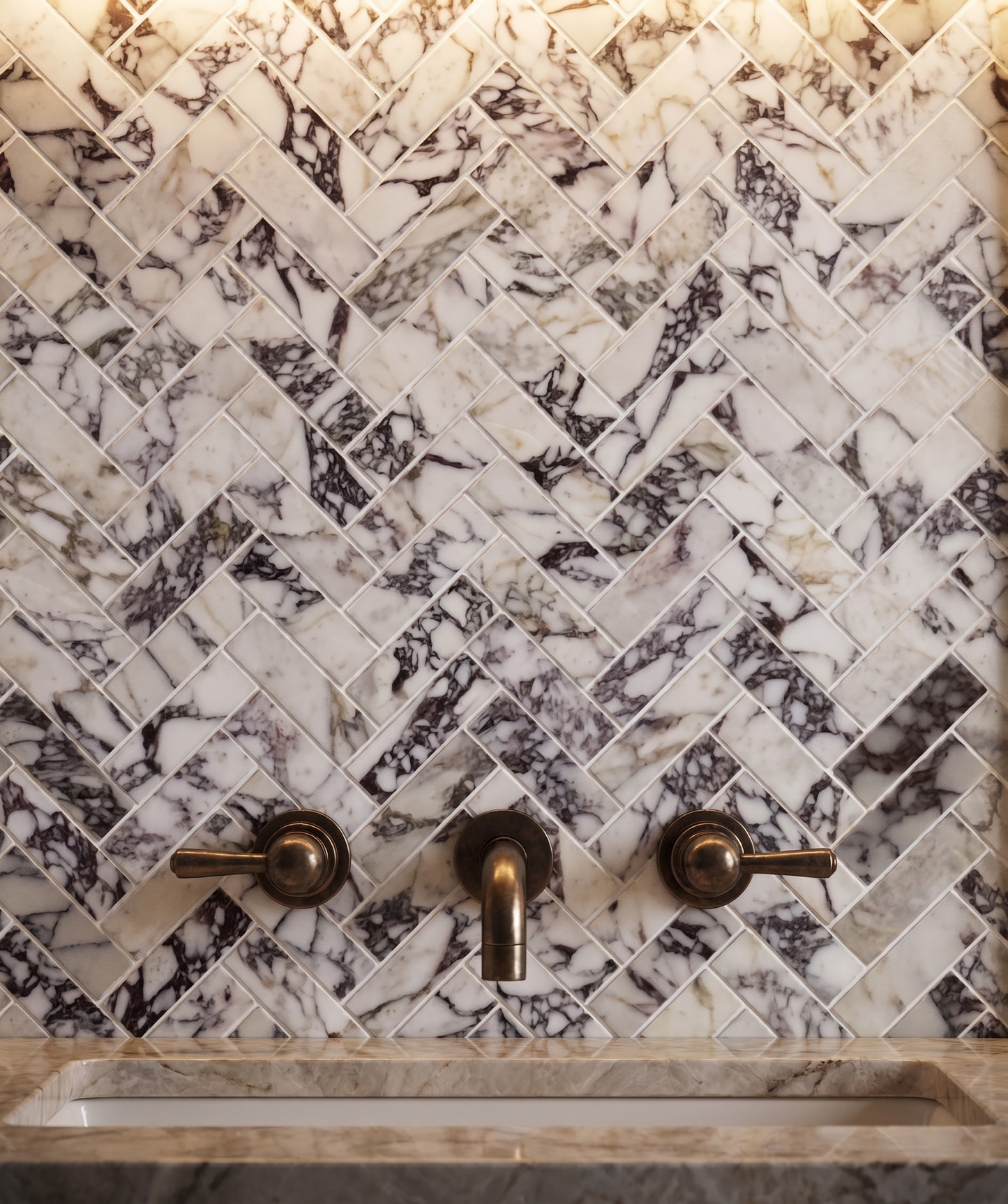 Calacatta Viola Marble Honed Herringbone Mosaic